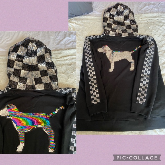 Vs PINK flip sequin bling Pullover hoodie black checkered bling 2018 collection - Picture 5 of 13